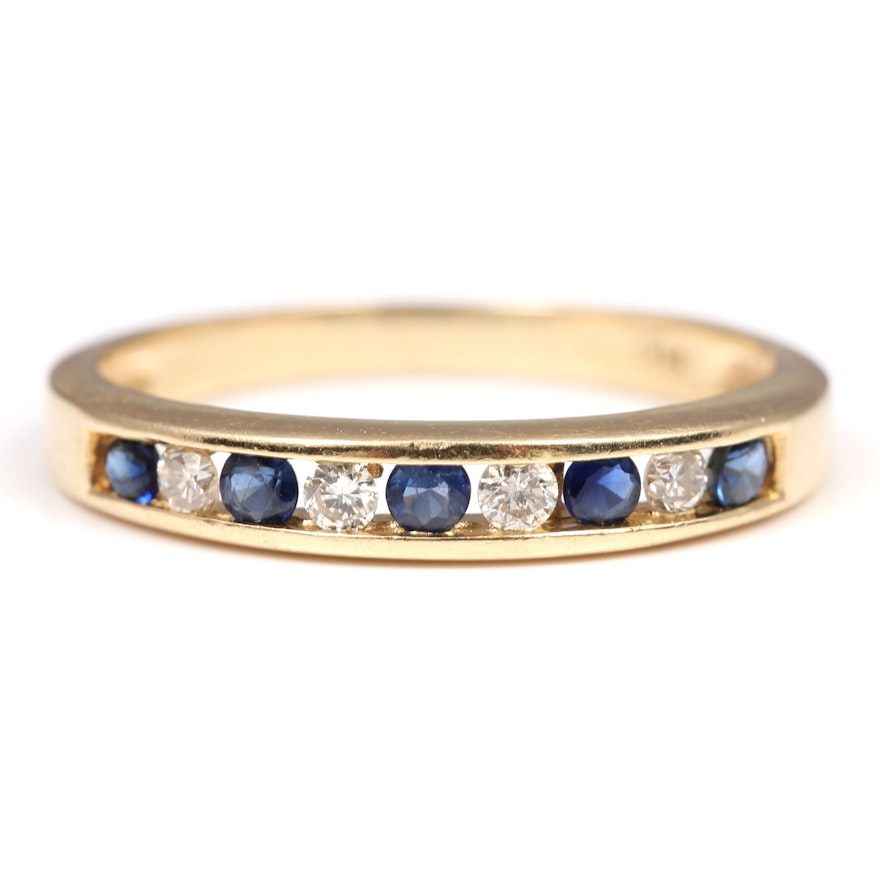 14K Yellow Gold Sapphire and Diamond Channel Set Band