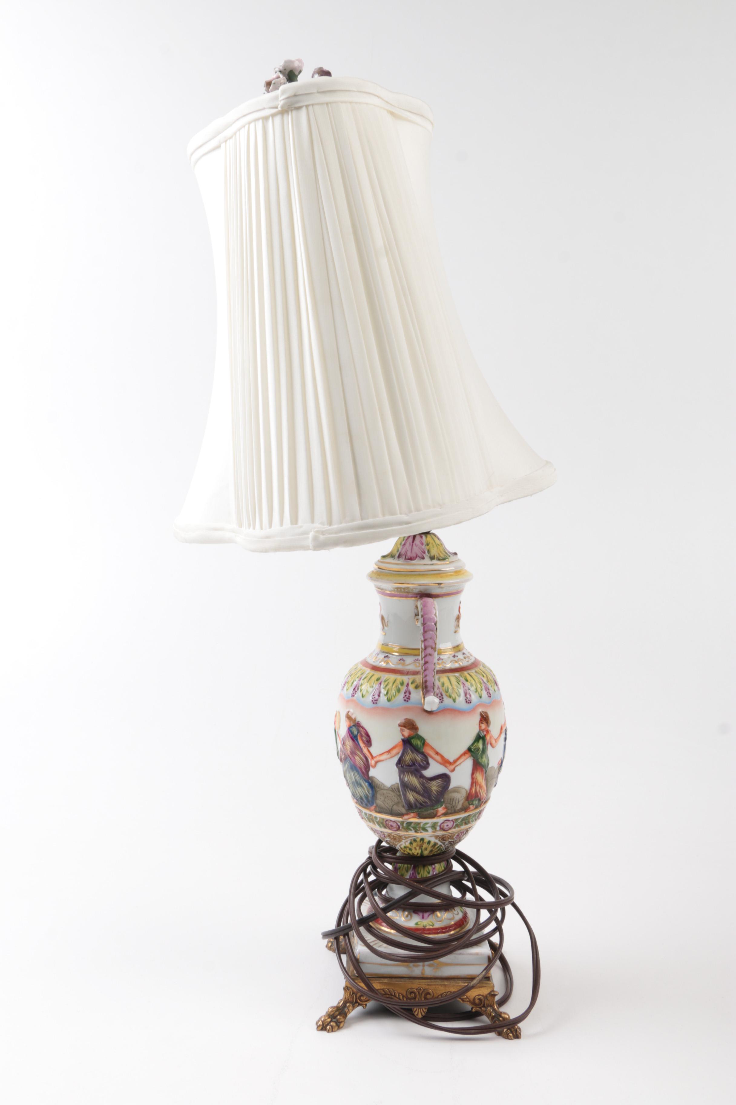 Vintage Hand-Painted Grecian Inspired Urn Table Lamp