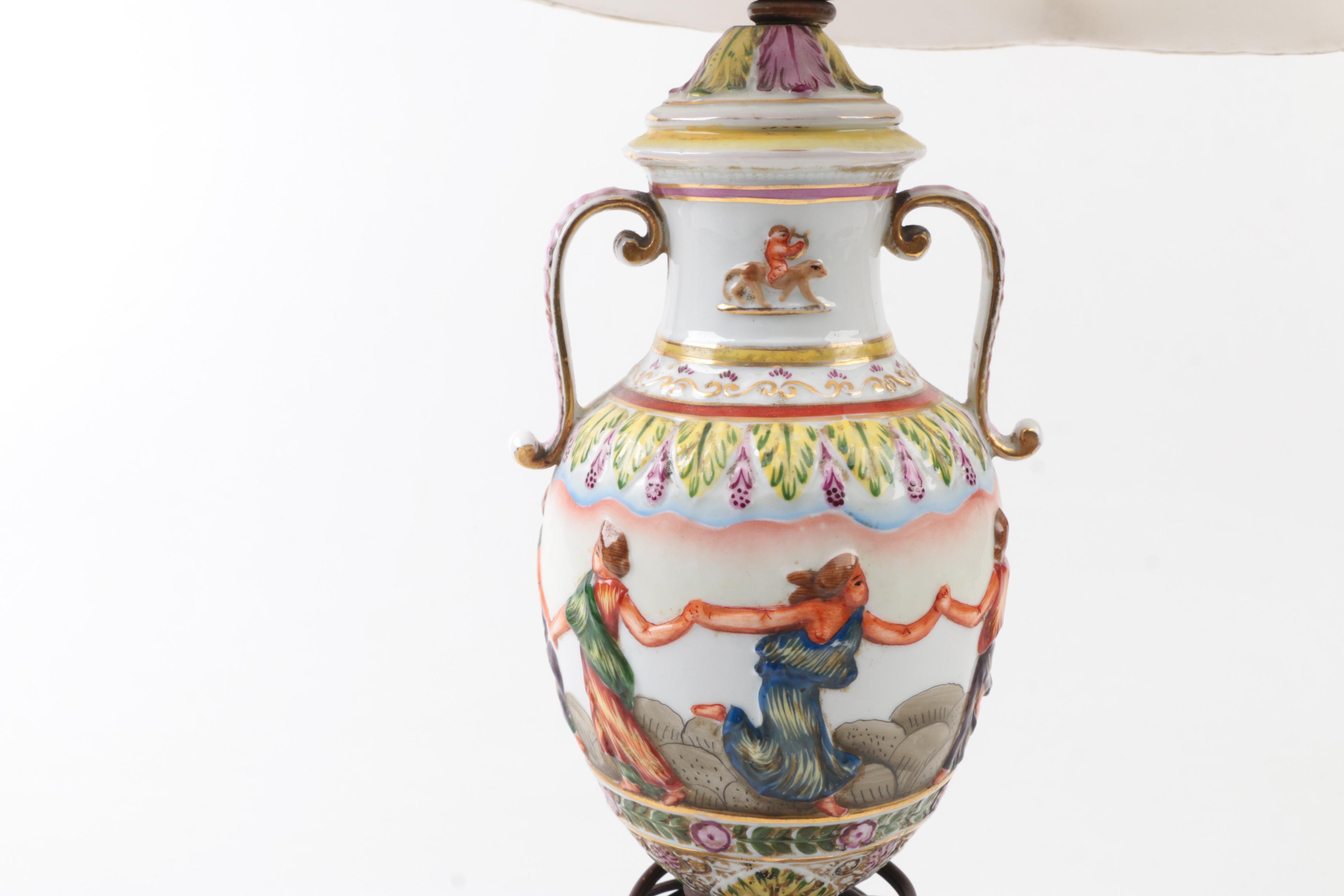 Vintage Hand-Painted Grecian Inspired Urn Table Lamp