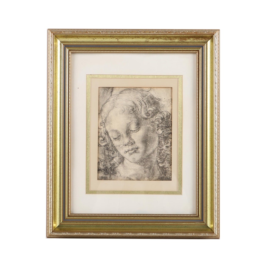 Halftone Print on Paper After Andrea del Verrocchio "Head of a Woman"