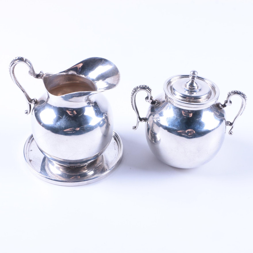 1988 Asprey & Co. Sterling Coaster with Mexican Sterling Creamer and Sugar Bowl