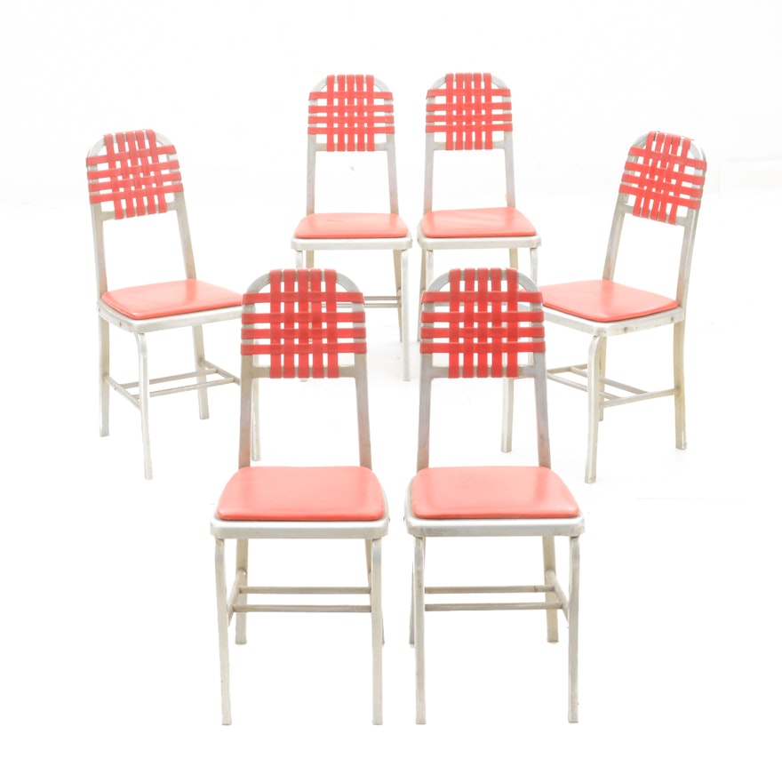 Set of Aluminum and Red Vinyl Chairs