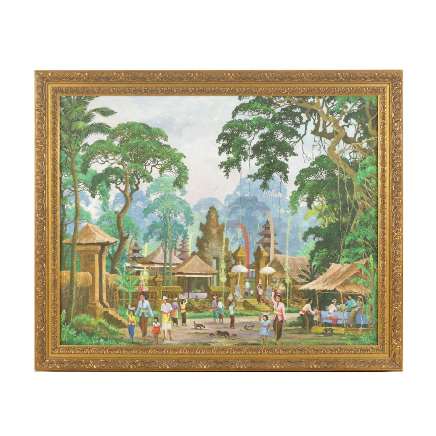 Oil Painting on Canvas of Southeast Asian Style Village Scene