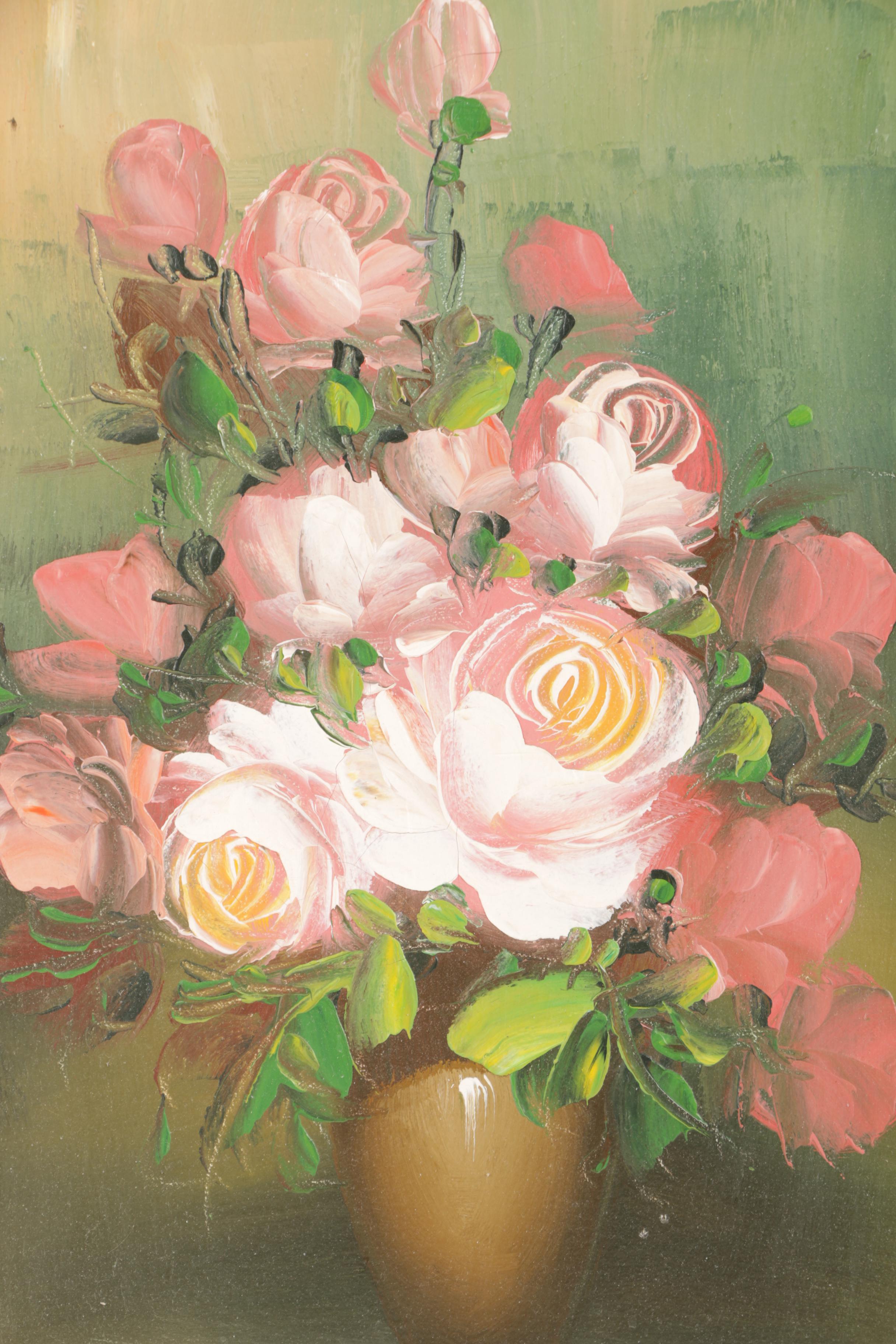 Laurence Hope Oil Painting on Canvas of Pink Roses