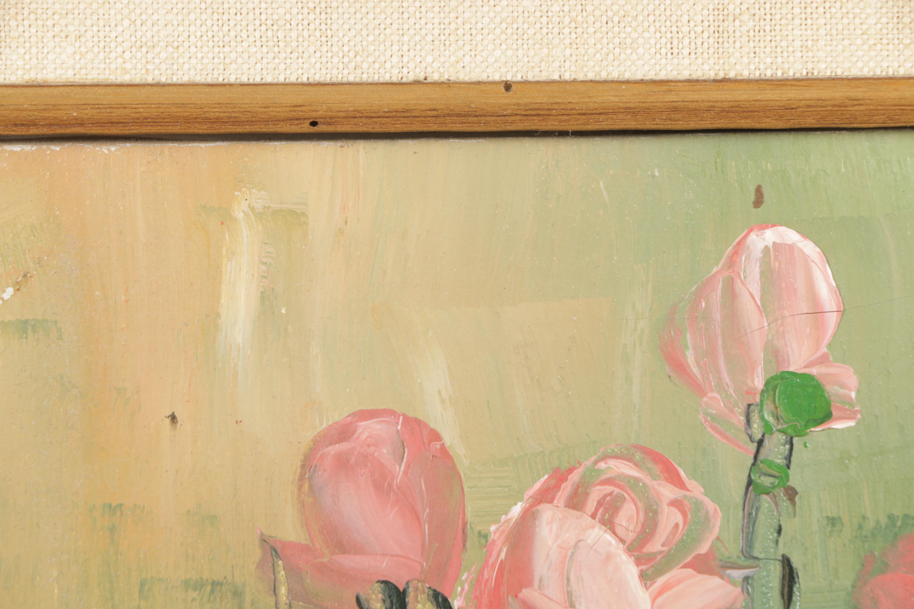 Laurence Hope Oil Painting on Canvas of Pink Roses