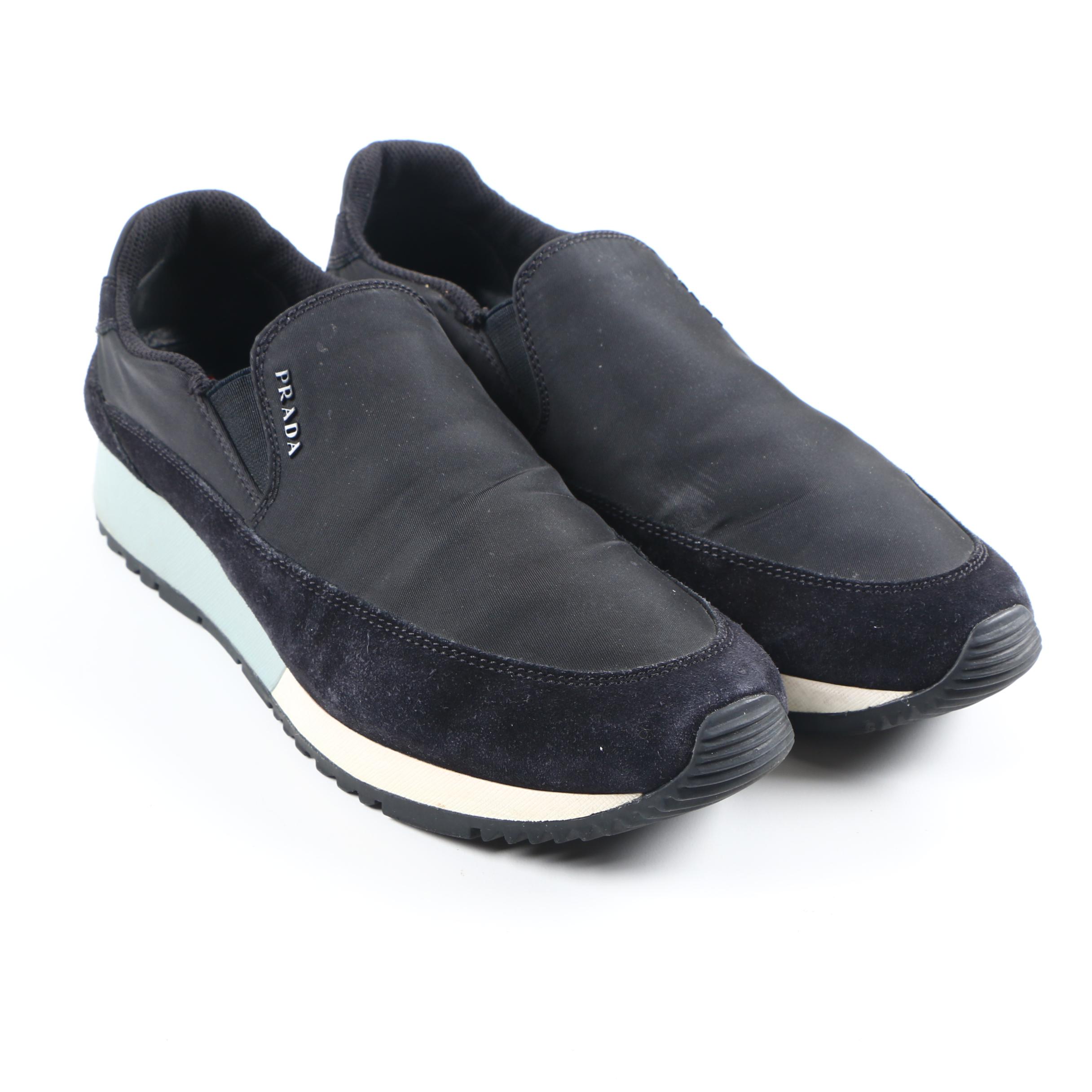 Prada Nylon and Suede Slip-On Sneakers