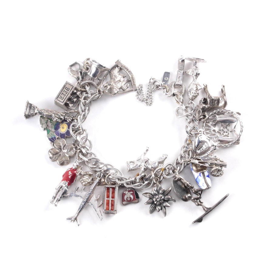 Vintage Monet Charm Bracelet with Sterling Silver Charms