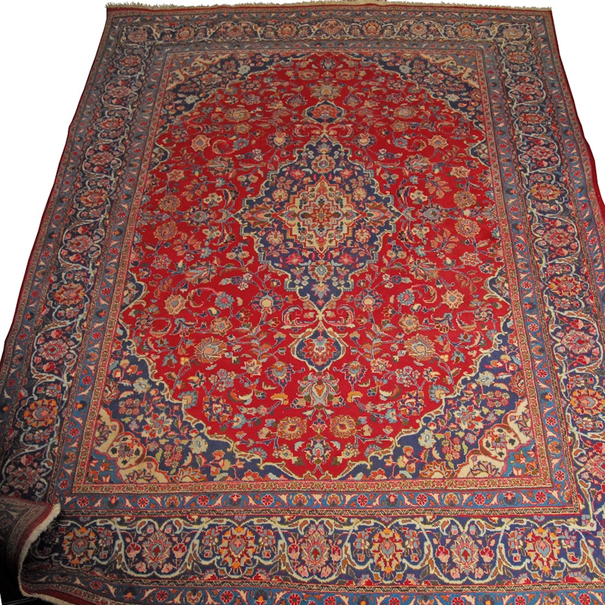 Large Hand-Knotted Persian Kashan Area Rug