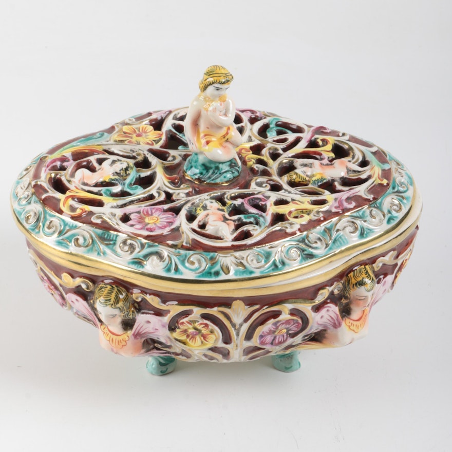 Capodimonte Style Porcelain Box with Lid