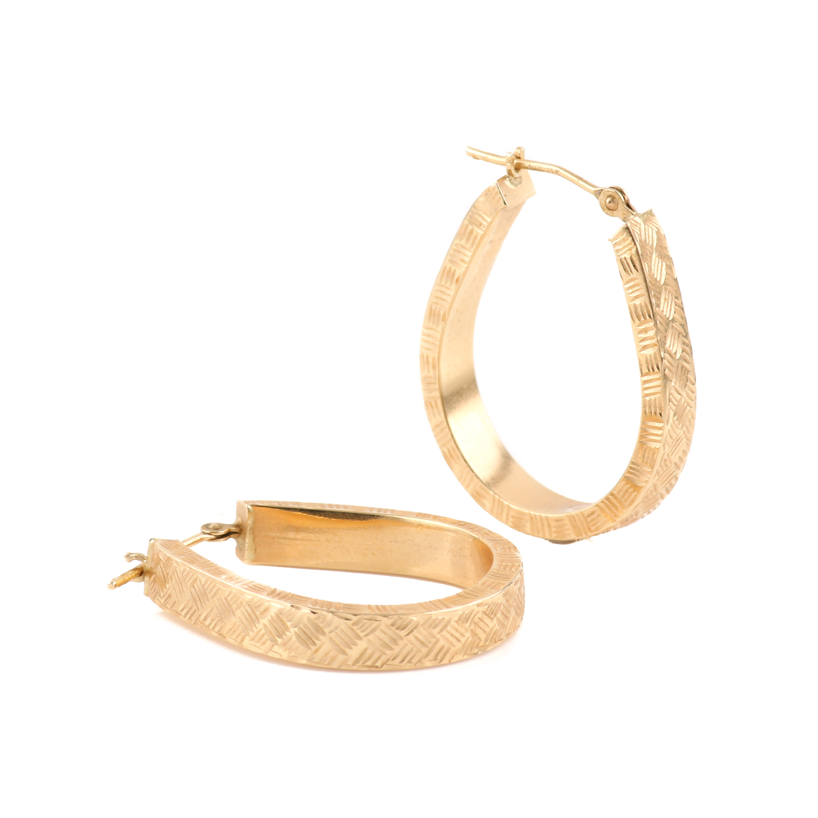 14K Yellow Gold Textured Hoop Earrings