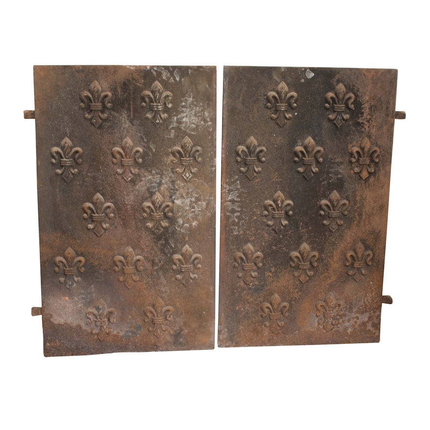 Antique Cast Iron Fleur de Lis Fireback Panels