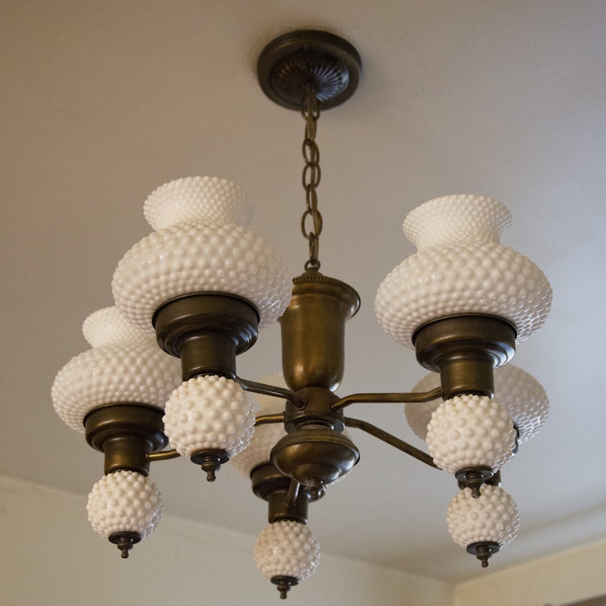 Chandelier with Hobnail Milk Glass Globes