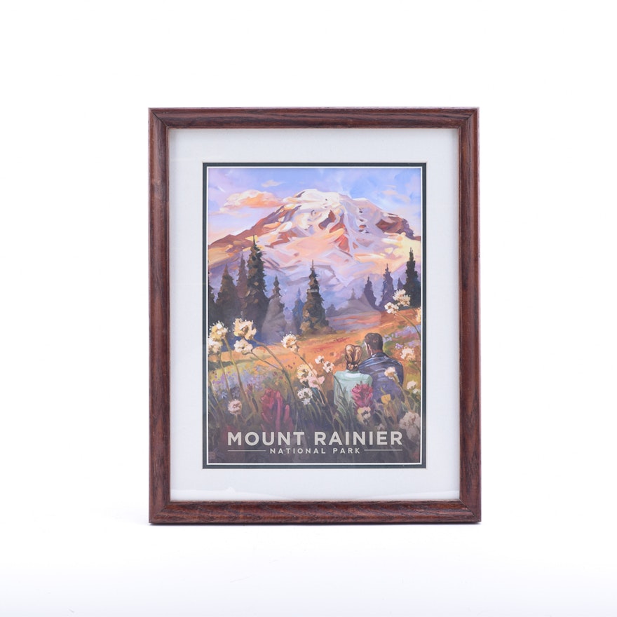 Offset Lithograph Poster After Kai Carpenter For Mount Rainier National Park