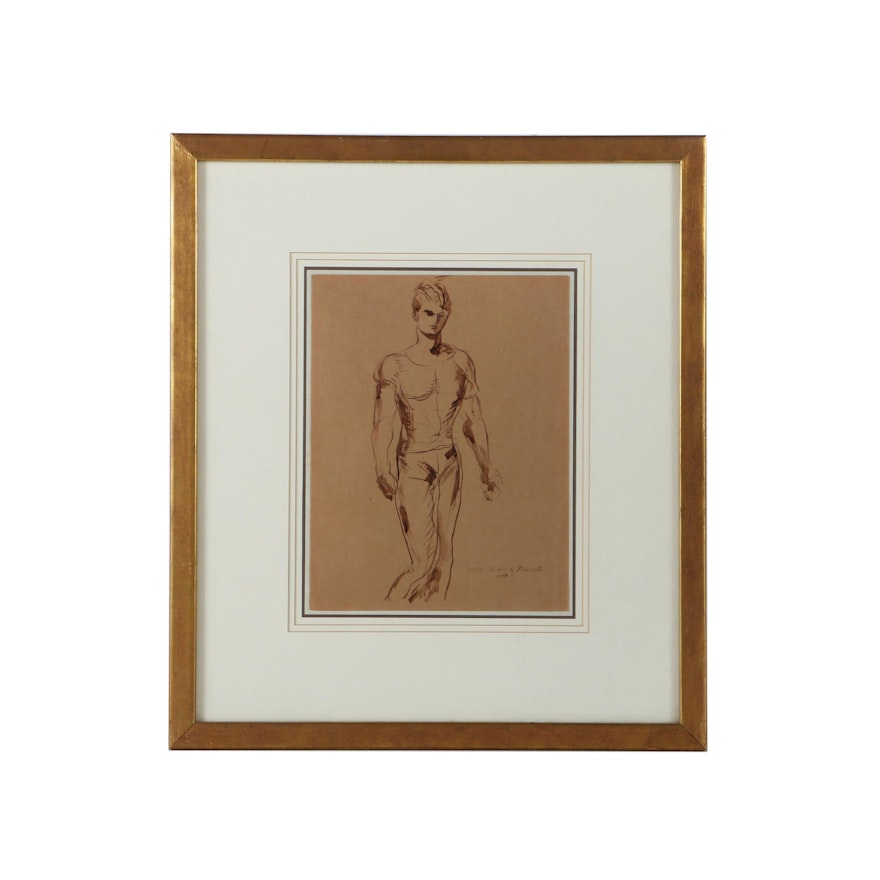 Walter Frederick Bartsch 1943 Pen and Ink Drawing Male Figure