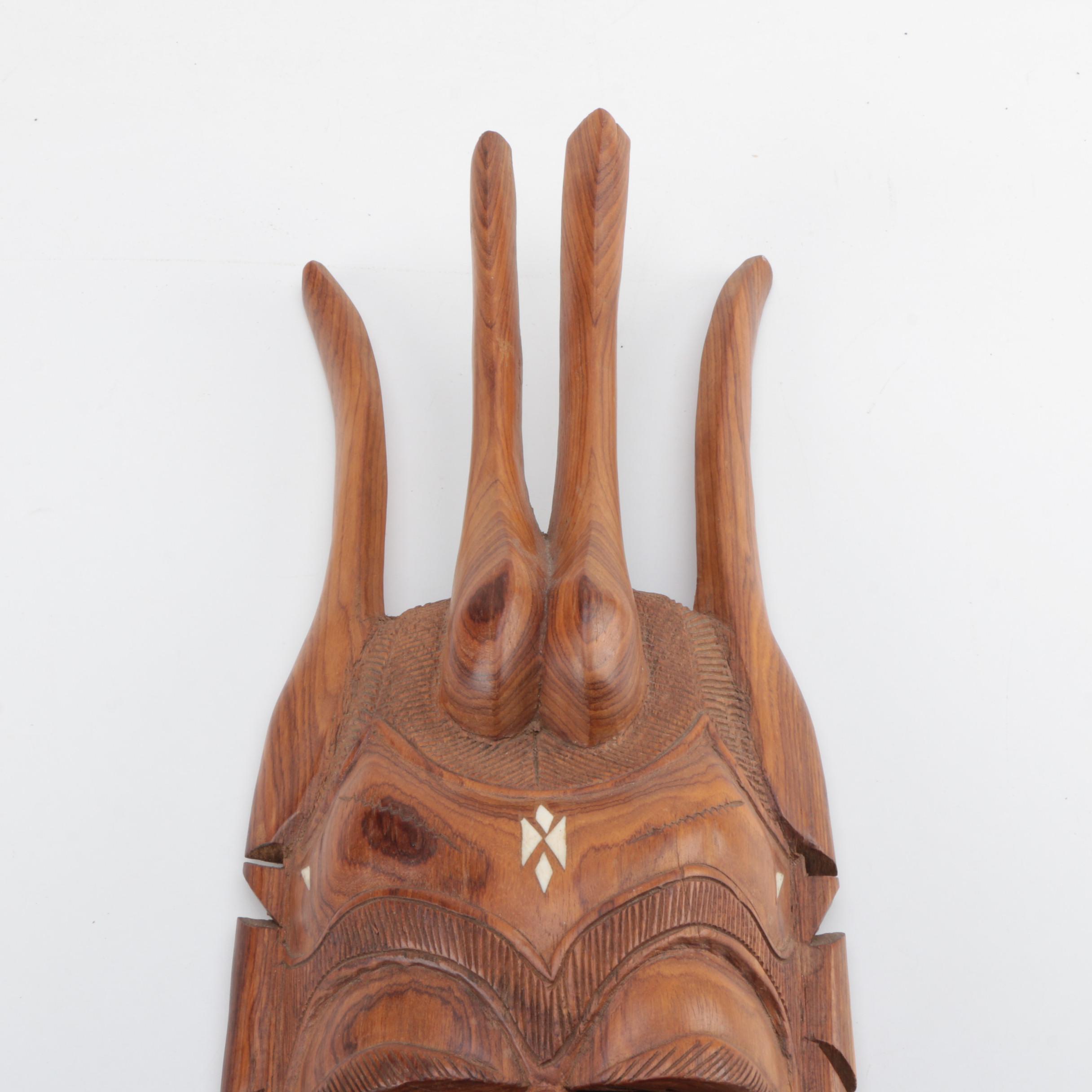 Senegalese Style Wood Mask With Bone Inlay
