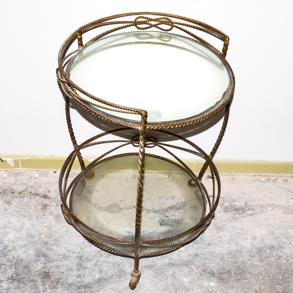 Mirror Top Wrought Iron Round Accent table