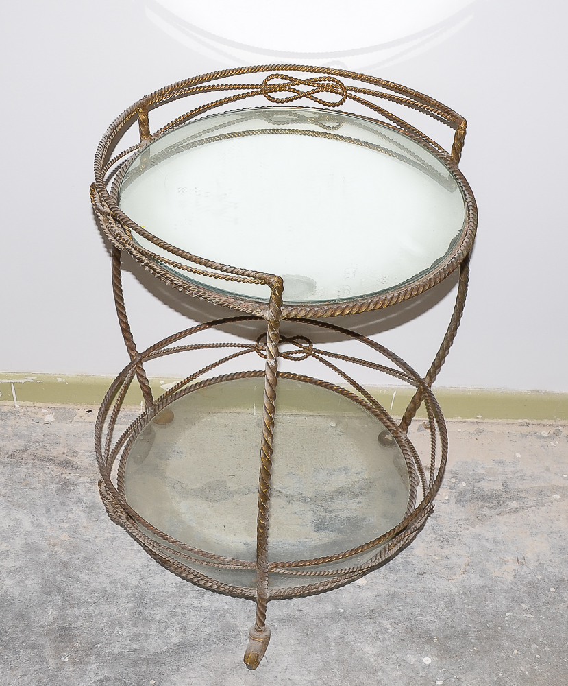 Mirror Top Wrought Iron Round Accent table