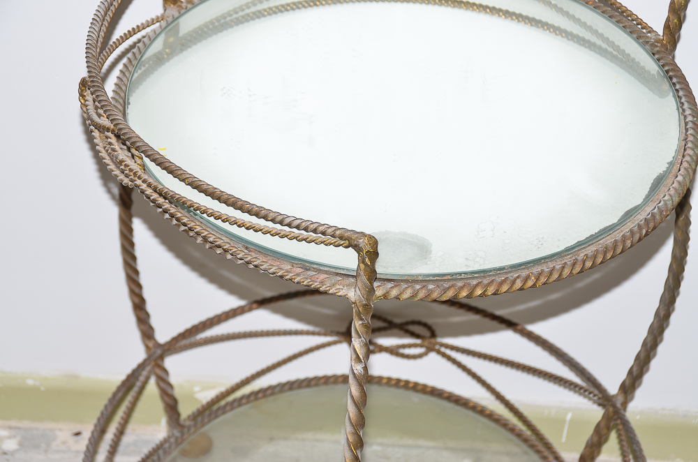 Mirror Top Wrought Iron Round Accent table