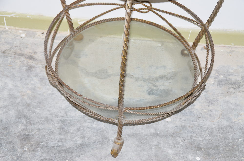 Mirror Top Wrought Iron Round Accent table