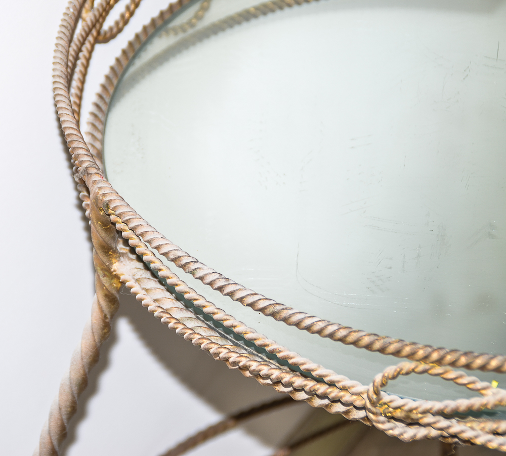 Mirror Top Wrought Iron Round Accent table