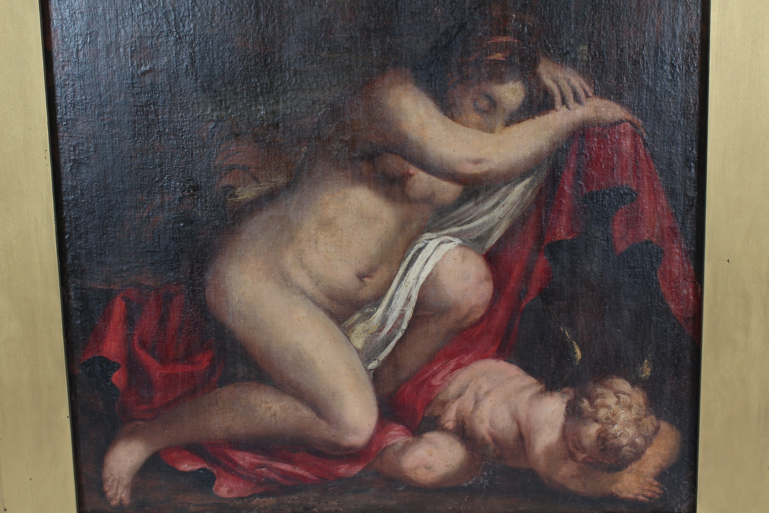 Rubenesque Painting with Woman and Cherub