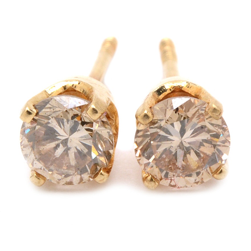 14K Yellow Gold Brown Diamond Stud Earrings