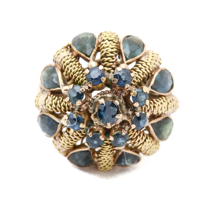 10K Yellow Gold Blue Sapphire Dome Ring