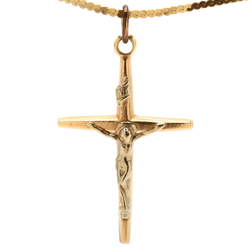 14K Yellow Gold Crucifix Pendant Necklace