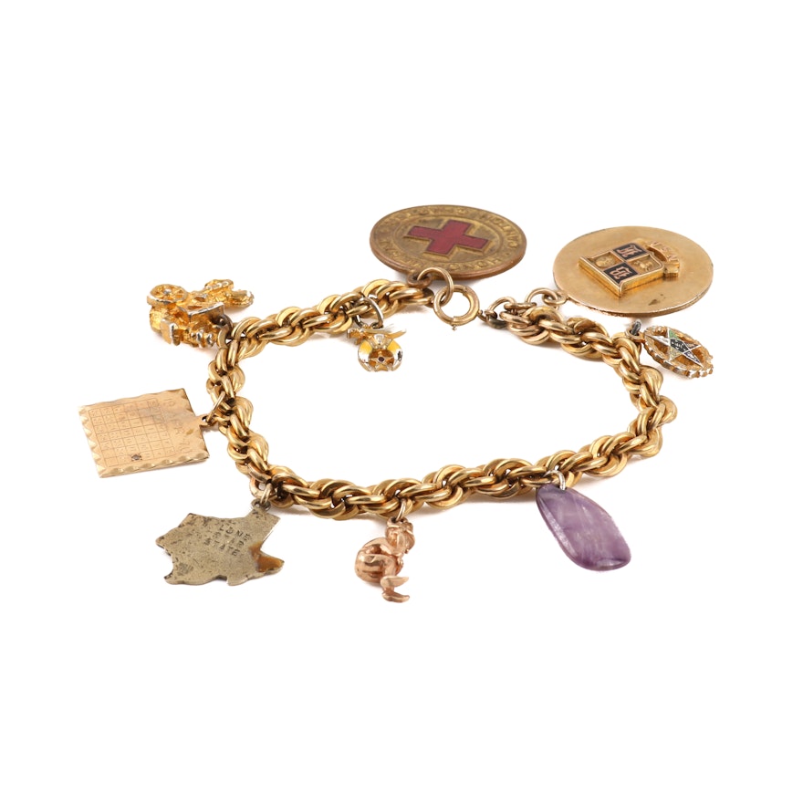 Gold-Filled Charm Bracelet Including an Amethyst Charm