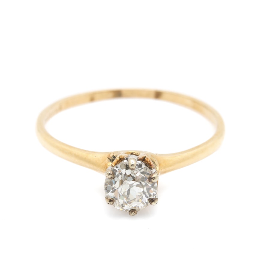 Platinum and 14K Yellow Gold Solitaire Diamond Ring