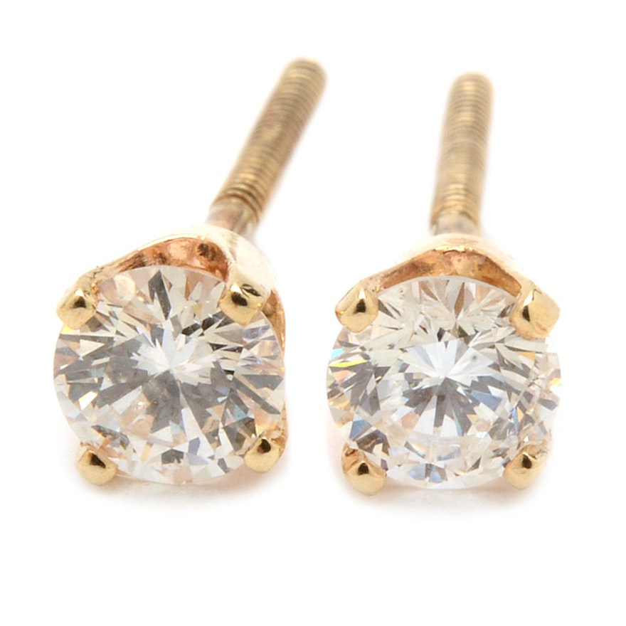 14K Yellow Gold Diamond Stud Earrings