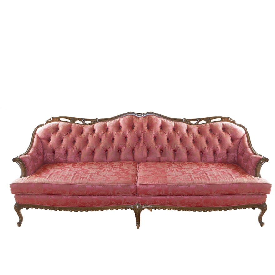 1930s French Style Sofa in Rose Damask