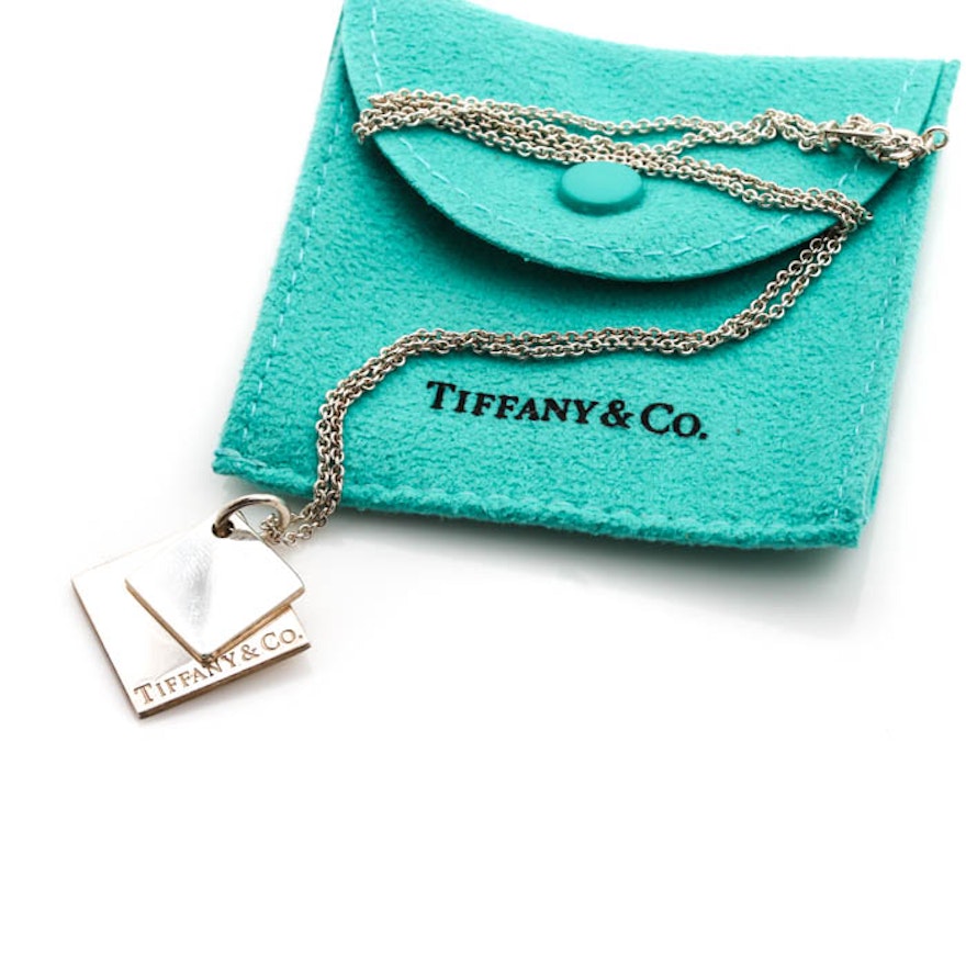 Tiffany & Co. Sterling Silver Double Square Pendant Necklace