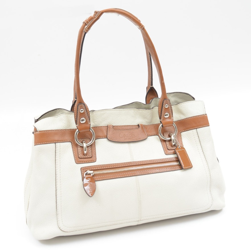 Coach Ivory Pebbled Leather Penelope Tote Bag