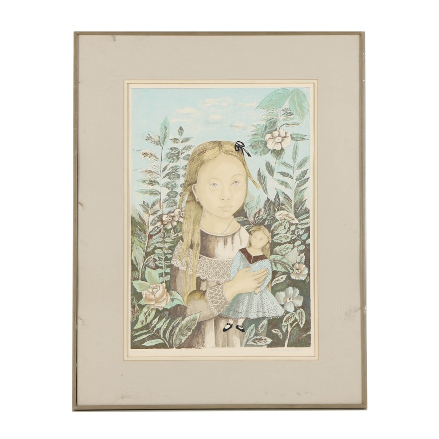 Marie-Kate Dahl Limited Edition Lithograph on Paper of Girl with Doll