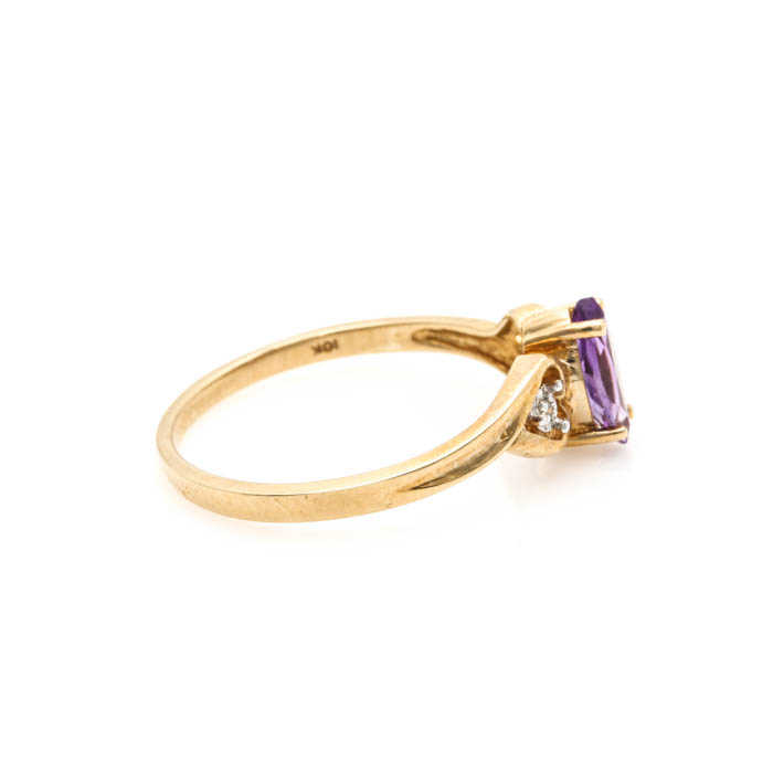 10K Yellow Gold Amethyst and Diamond Ring