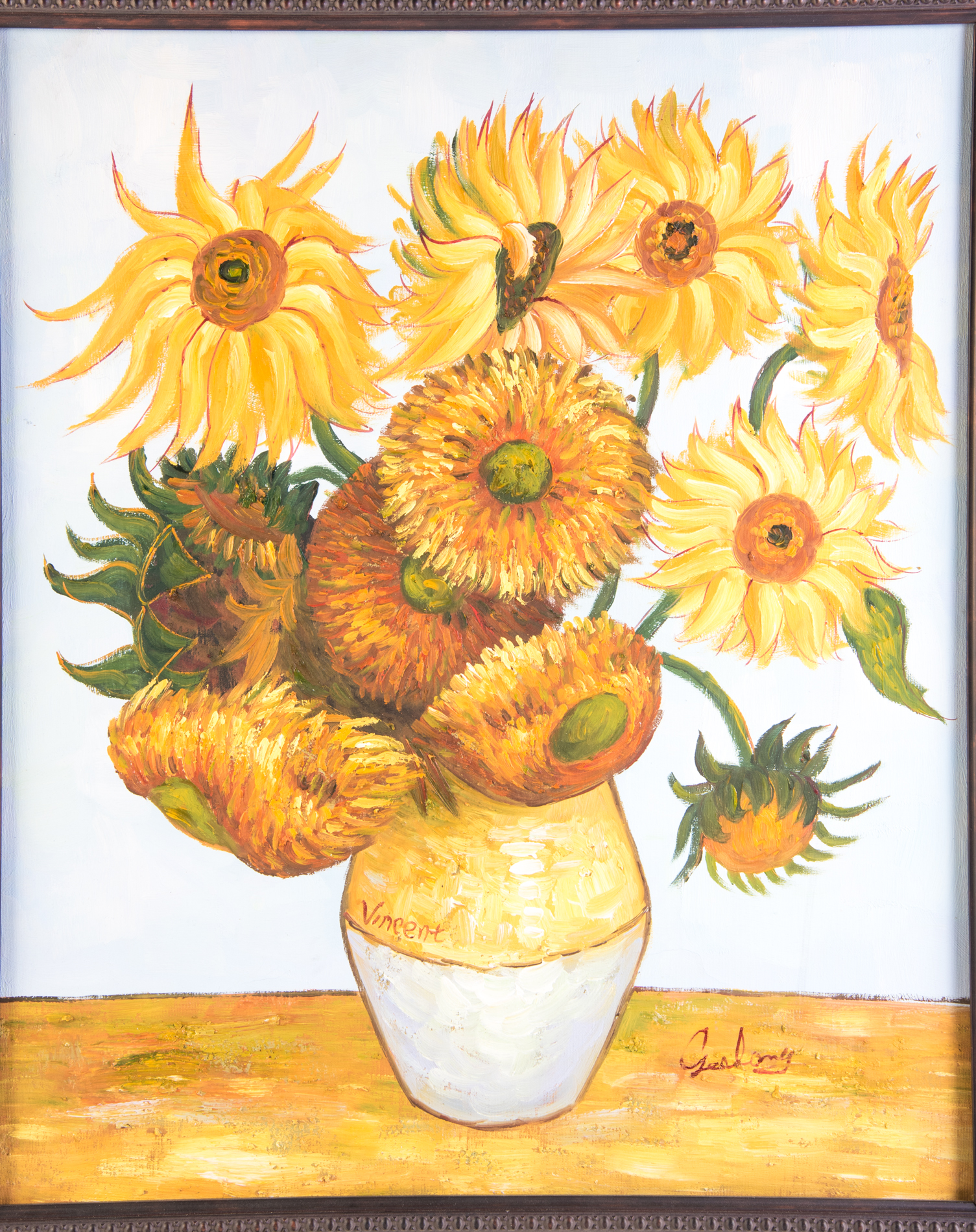 Acrylic Study Painting on Canvas After Van Gogh's "Sunflowers"