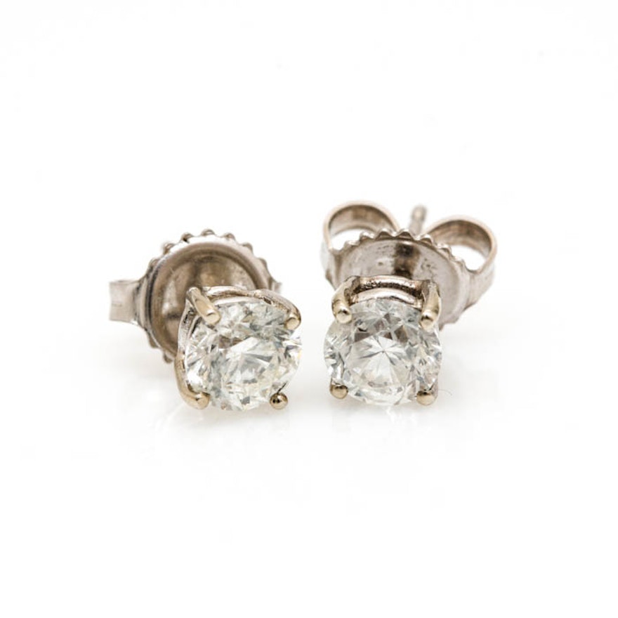 14K White Gold Diamond Stud Earrings