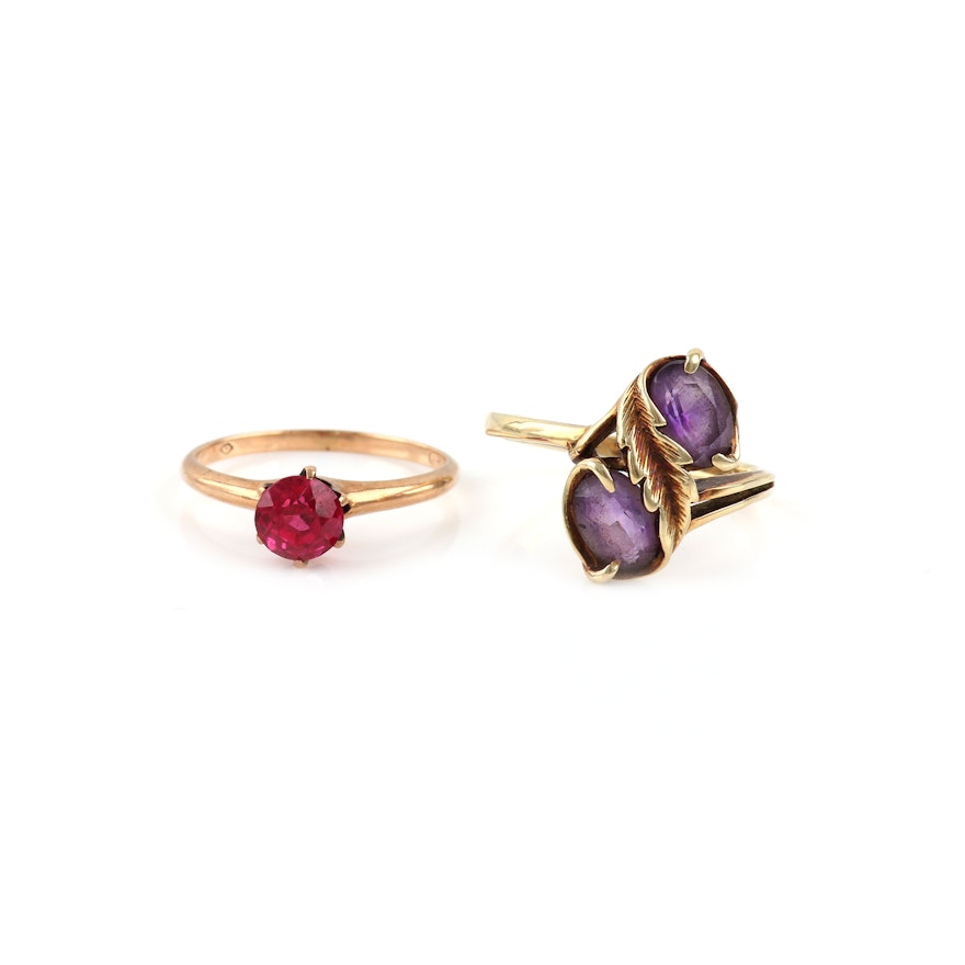 10K Rose and 14K Yellow Gold Rings with Gemstones