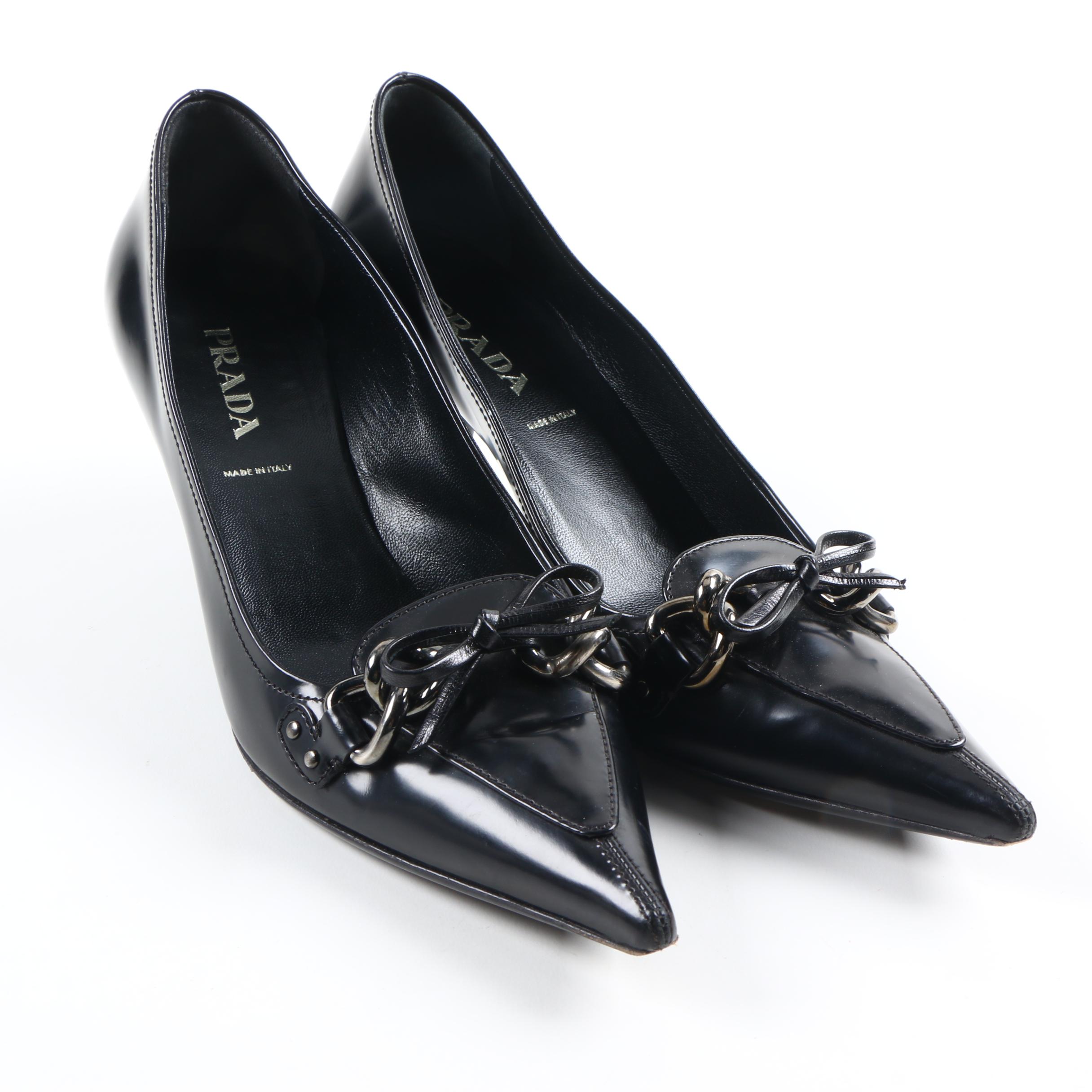 Prada Black Leather Pointed Toe Pumps