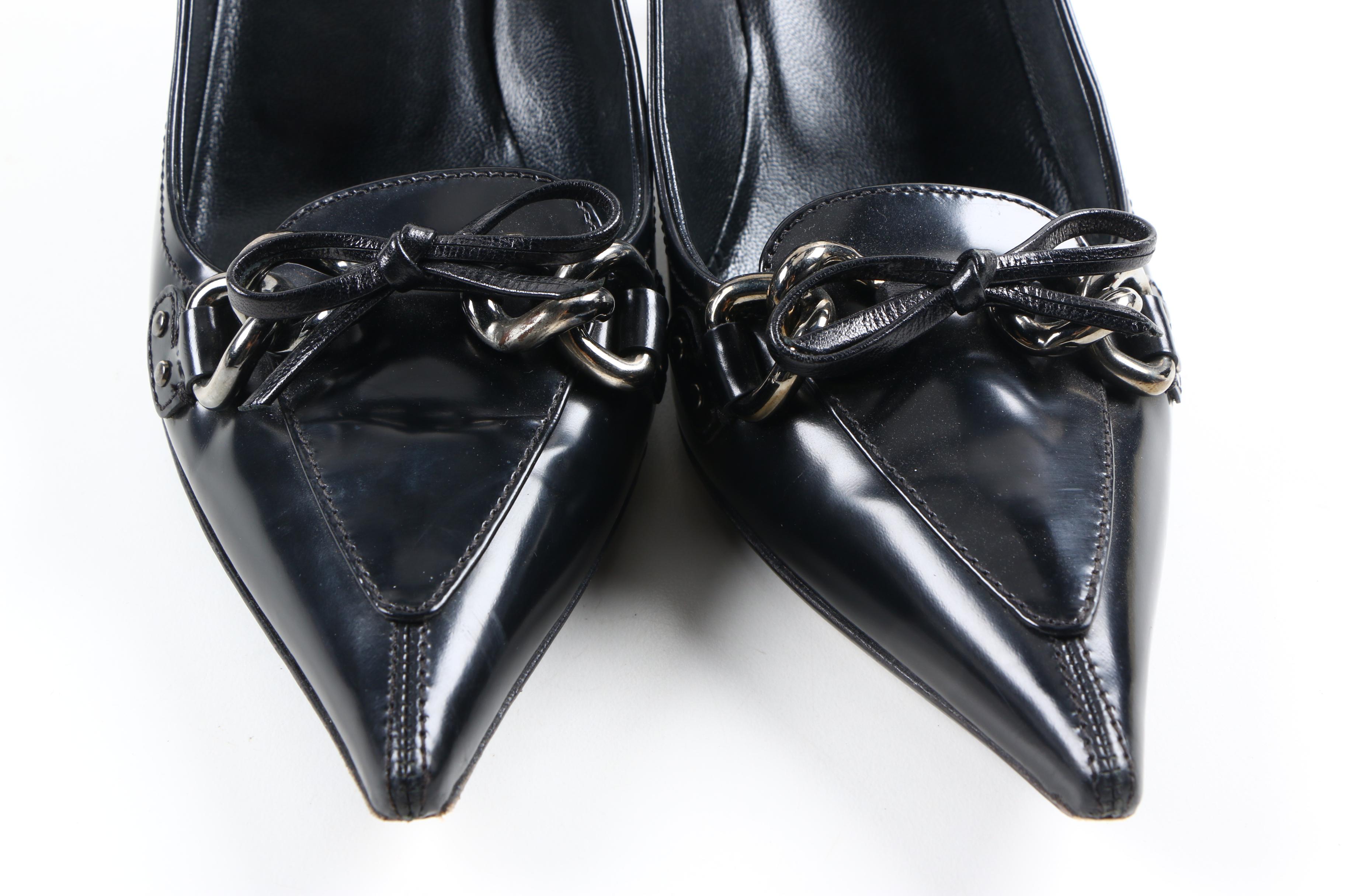 Prada Black Leather Pointed Toe Pumps
