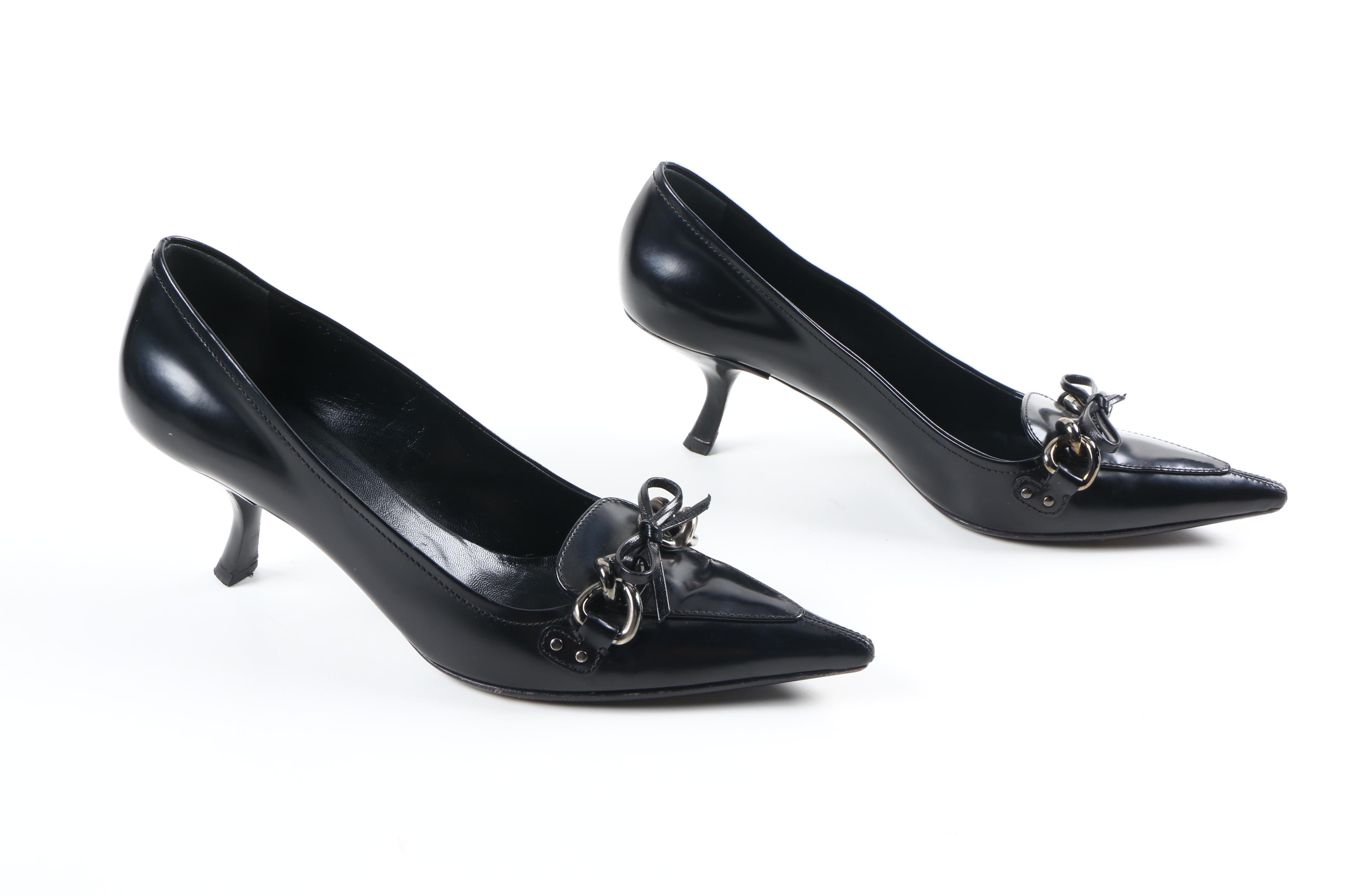 Prada Black Leather Pointed Toe Pumps