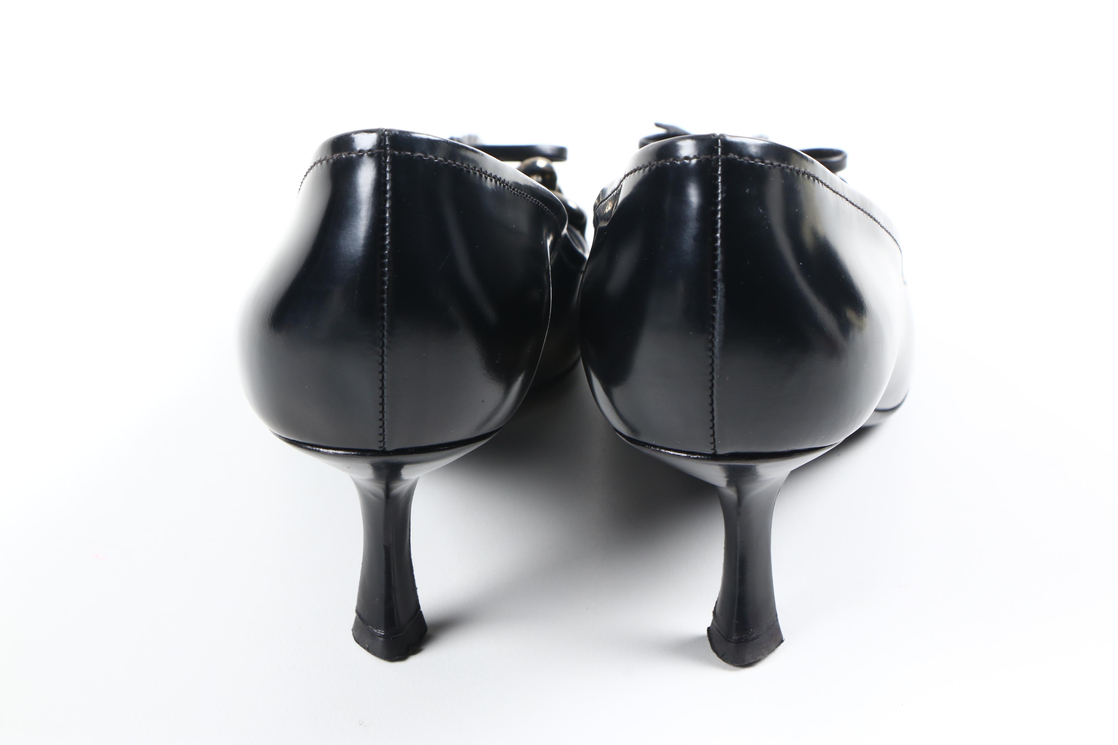 Prada Black Leather Pointed Toe Pumps