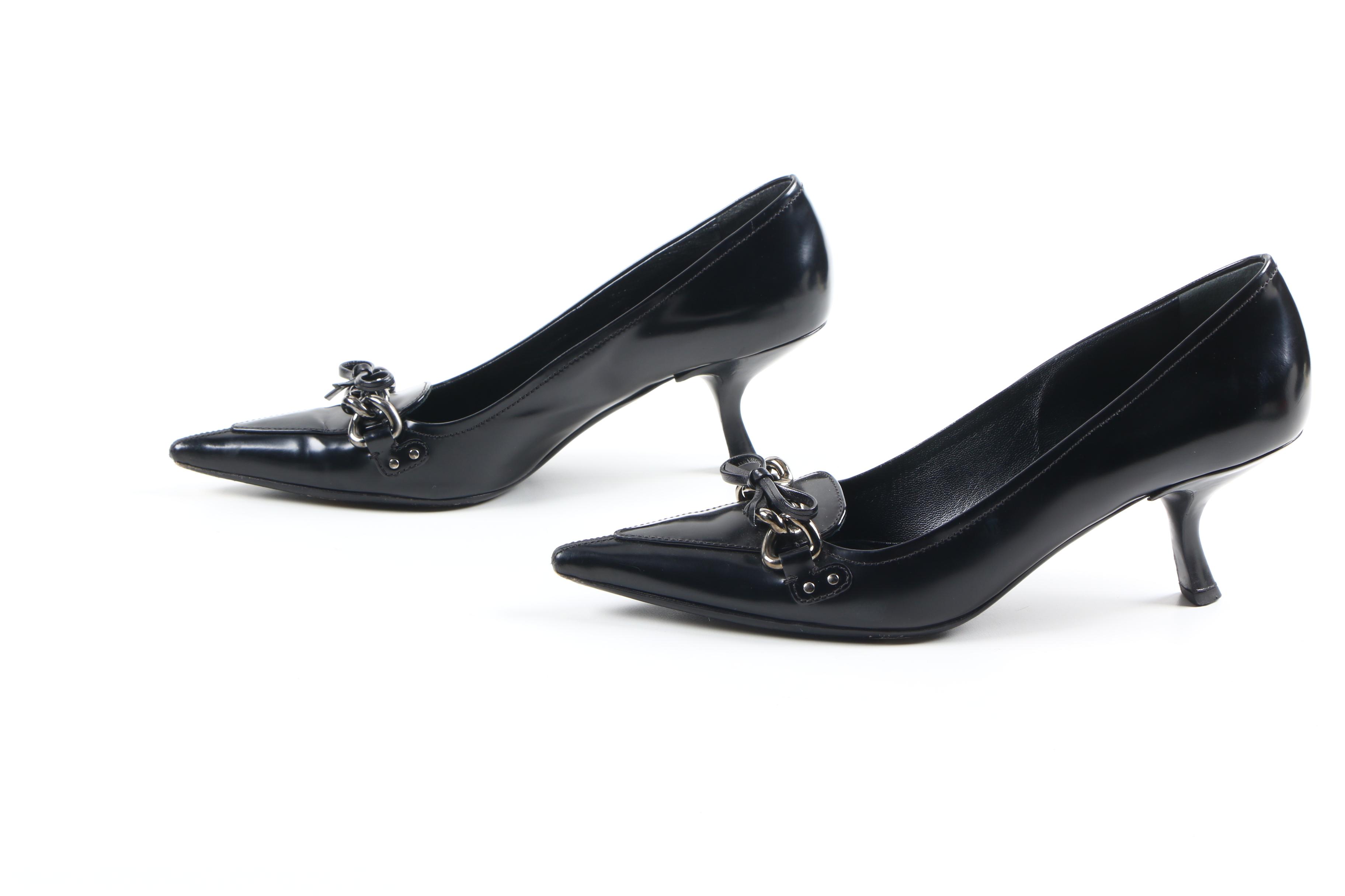 Prada Black Leather Pointed Toe Pumps