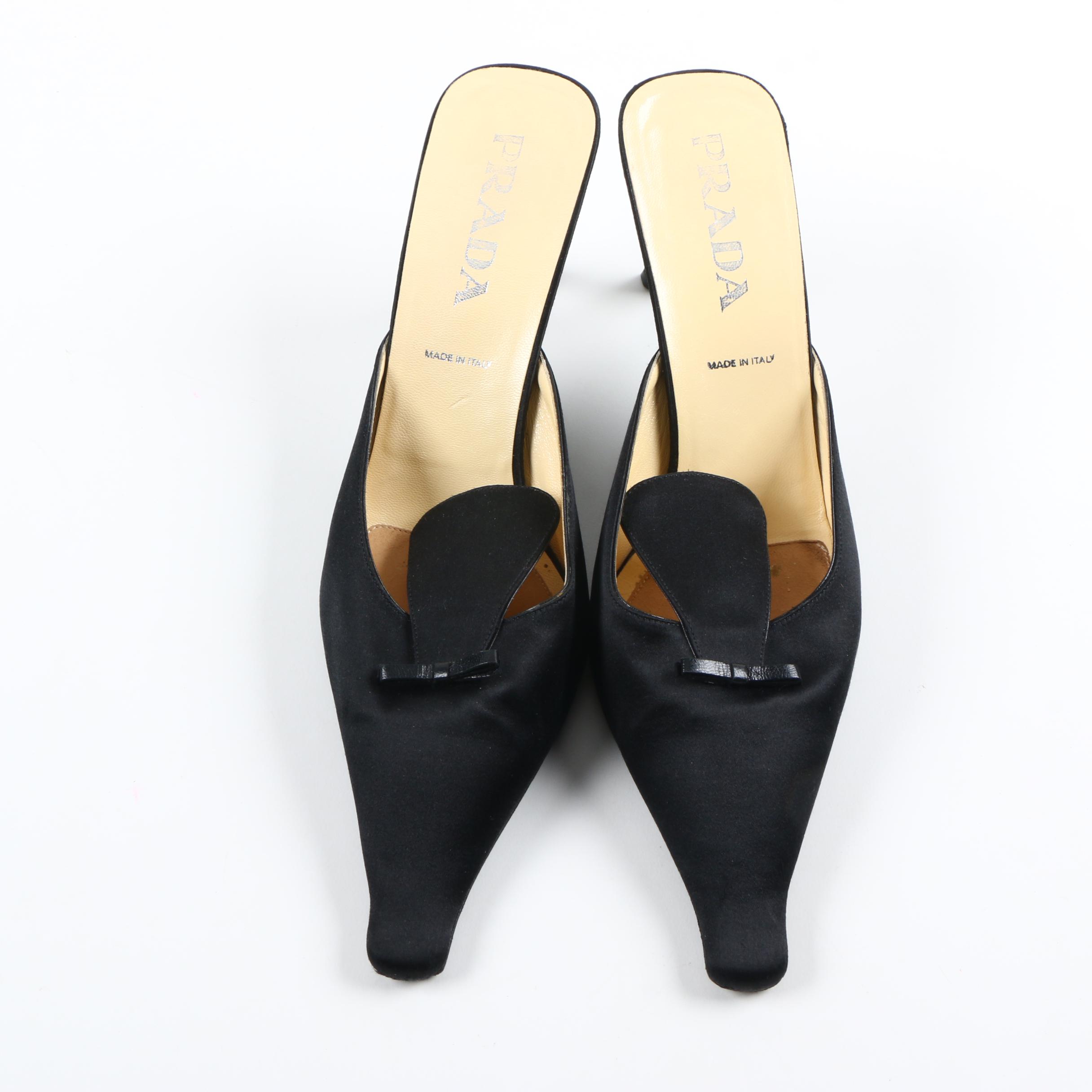 Prada Black Satin Mules