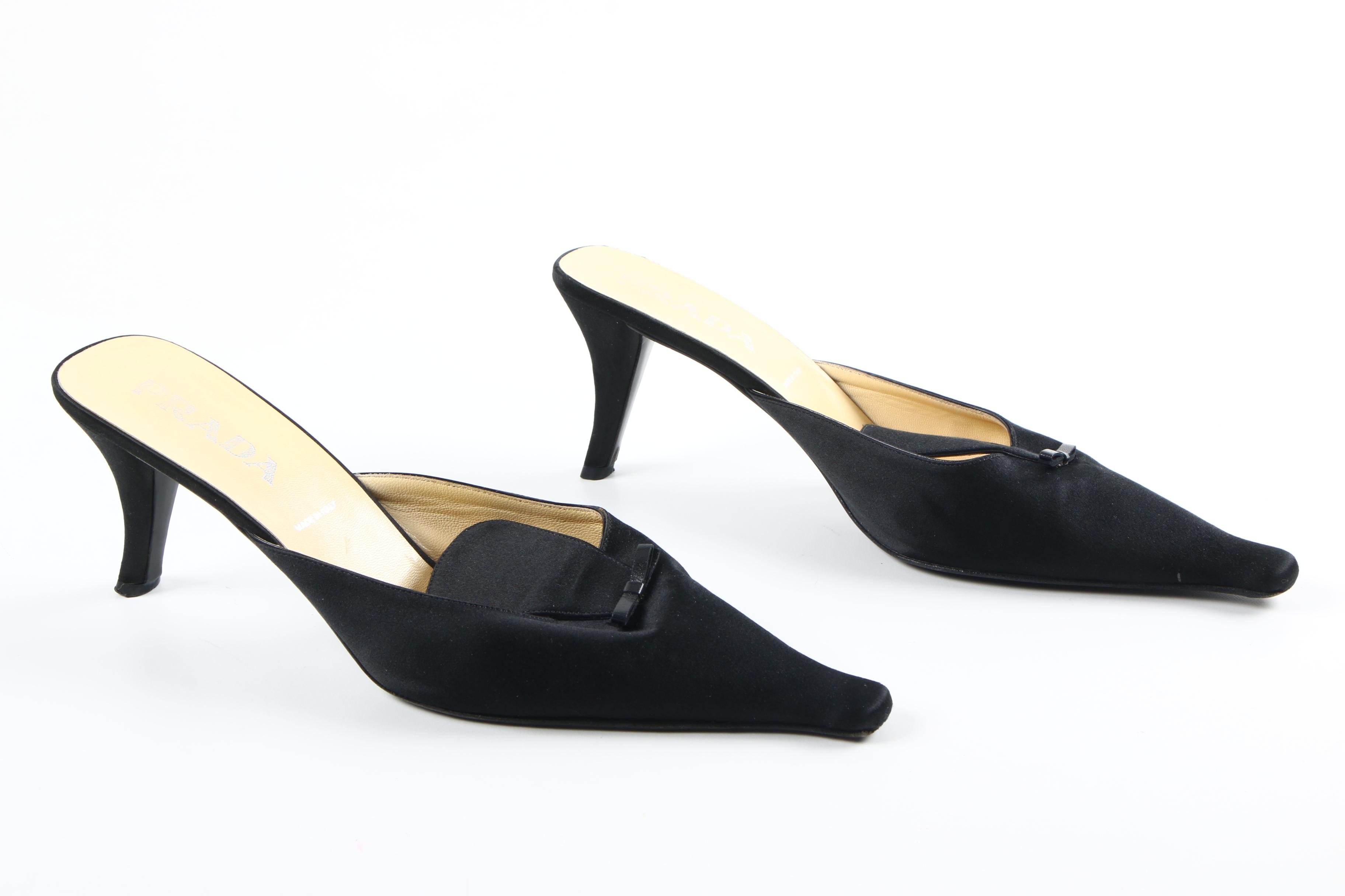 Prada Black Satin Mules