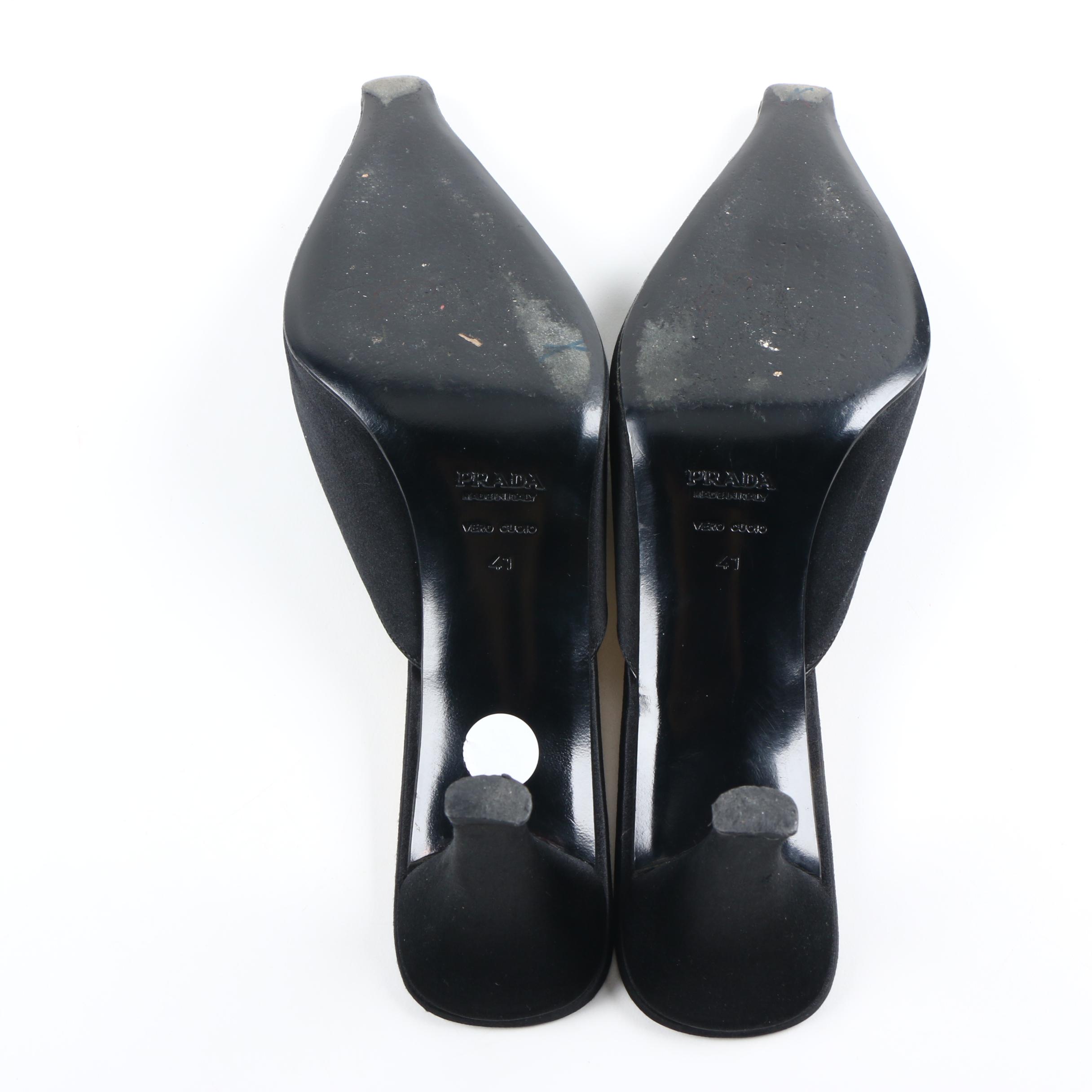 Prada Black Satin Mules