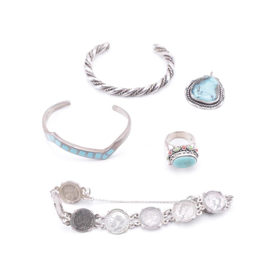 Collection of Sterling Silver Jewelry Featuring Turquoise and More