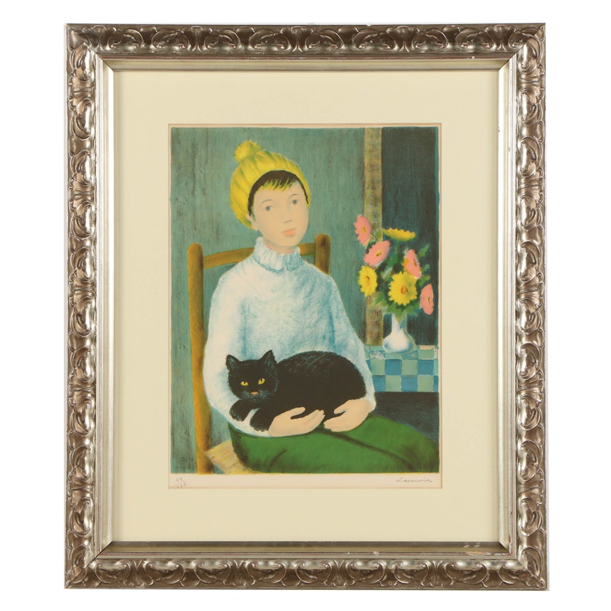 Angelina Lavernia Limited Edition Lithograph on Paper "Woman with Cat"