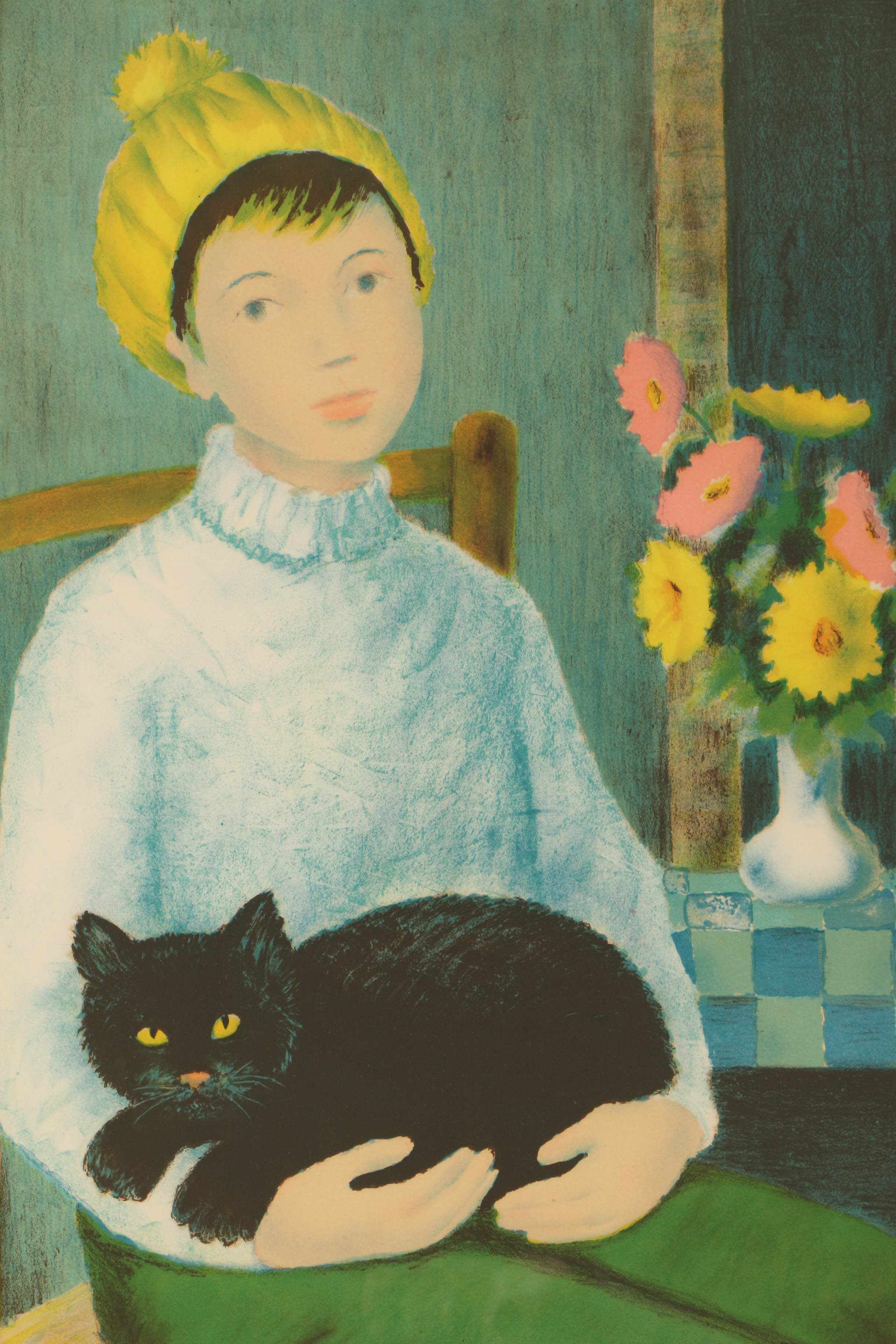 Angelina Lavernia Limited Edition Lithograph on Paper "Woman with Cat"
